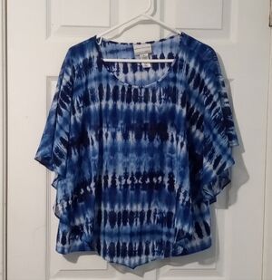 Alfred Dunner Navy and White Tie-Dye Blouse